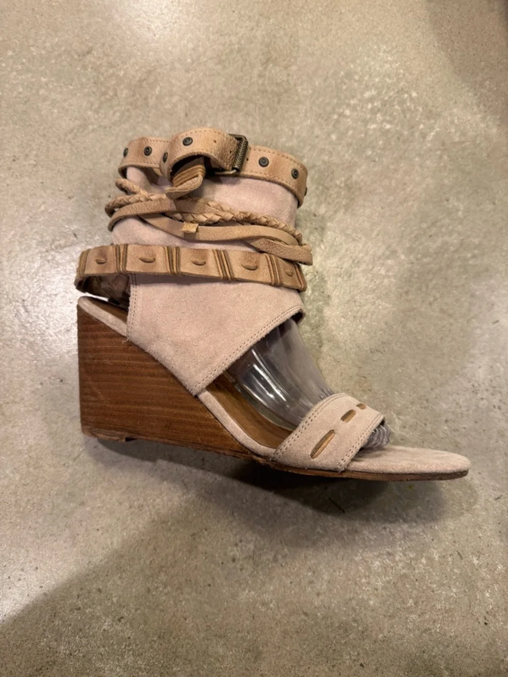 naughty monkey Tan Suede Braided Strap Wedge Sandals